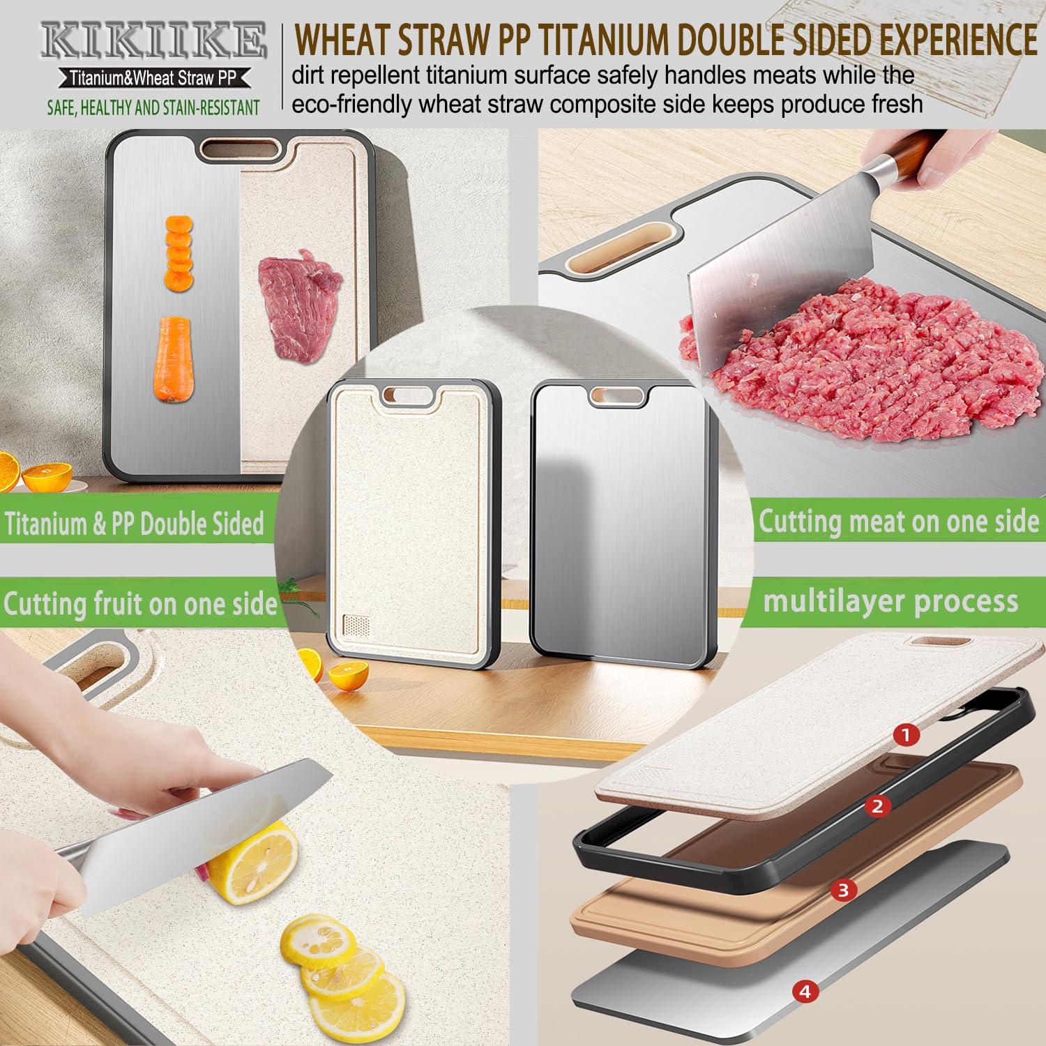 Titan-Schneidebrett, doppelseitig, reines Titan, Schneidebretter für die Küche, lebensmittelecht, antihaftbeschichtet, langlebig und leicht zu reinigen